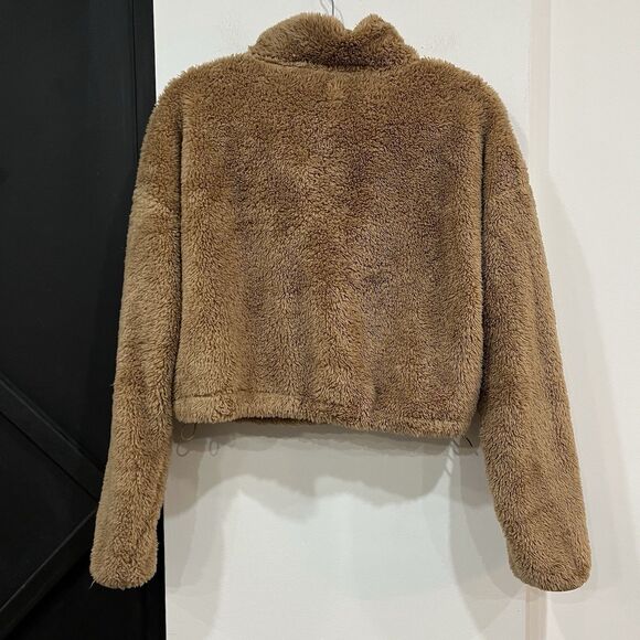 Offline By Aerie Cropped Fluffy Zip Up Brown Jacket Size Medium - Picture 5 of 5